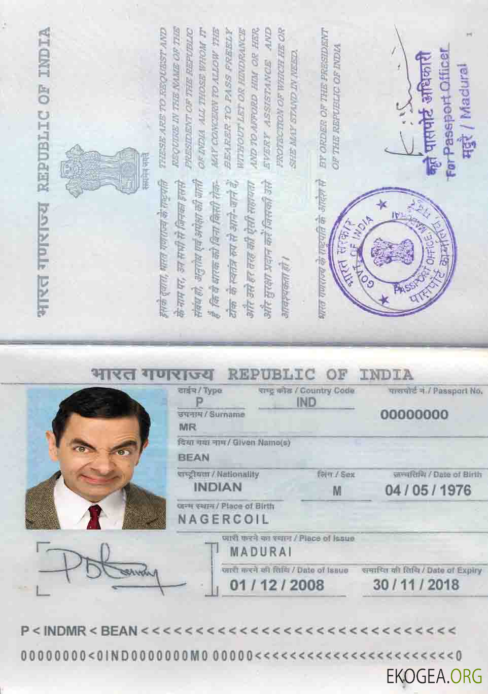 Passeport indien template Passeport indien template